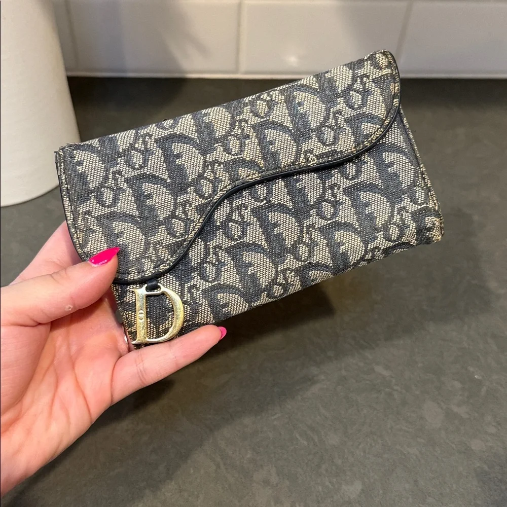 CHRISTIAN DIOR Trotter Saddle Flap Canvas Wallet